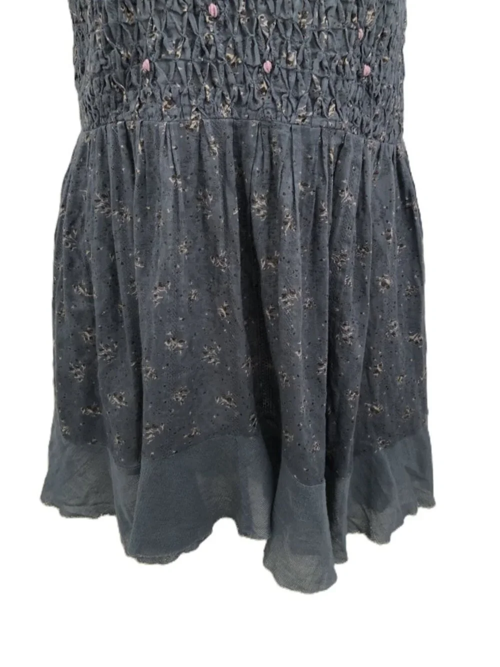 Free People Blue Smocked Babydoll Tunic Top